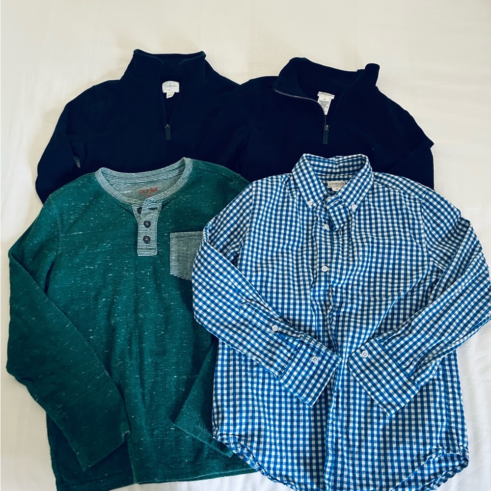 Lot of 4 boys’ long sleeve shirts size 8- J.Crew (Crewcuts)/ Cat and Jack